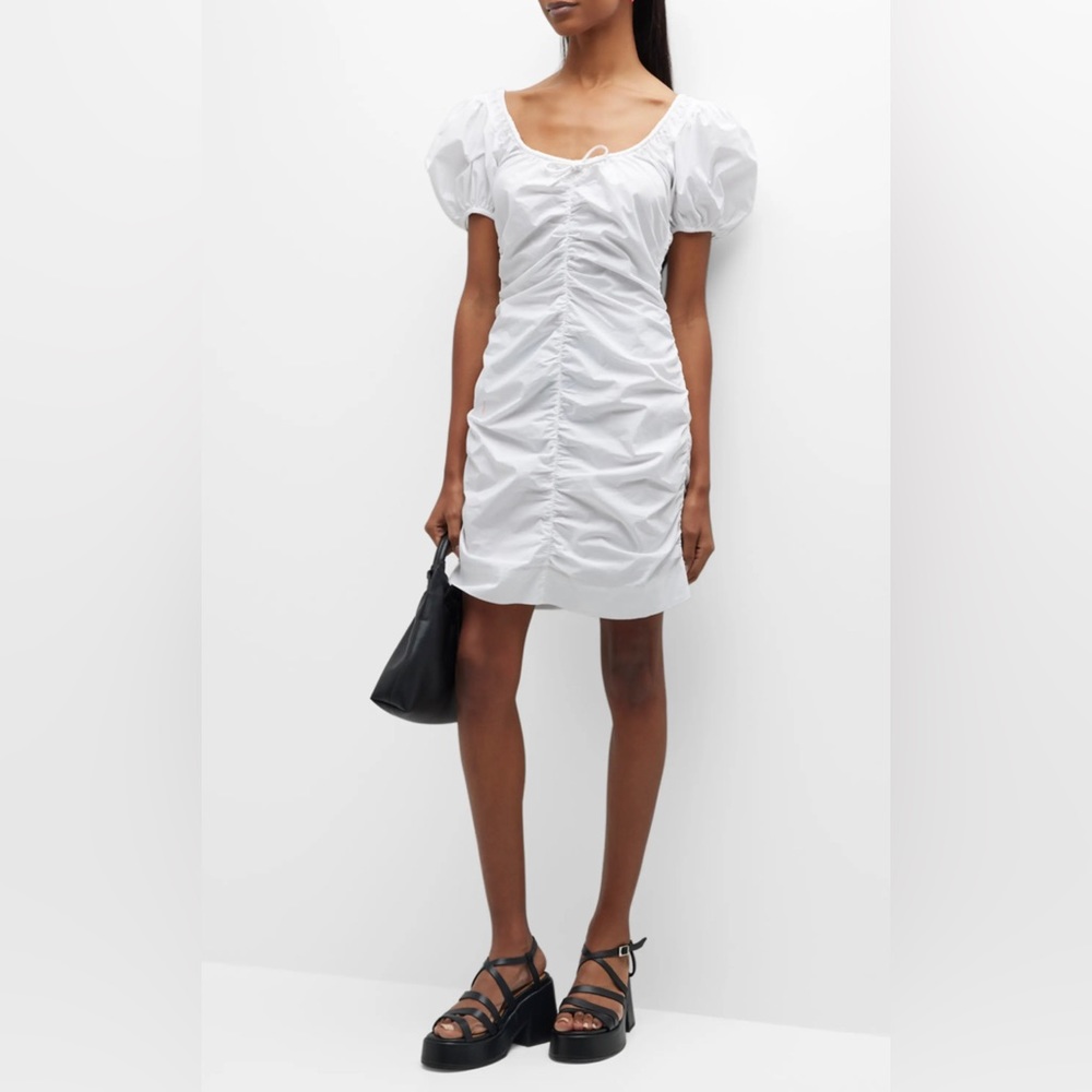 Ganni Ruched Puff-sleeve Minidress - NWT